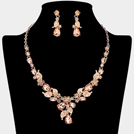 Teardrop Stone Cluster Leaf Embellished Necklace