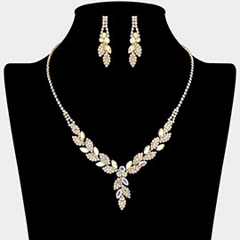 Leaf Rhinestone Paved Necklace