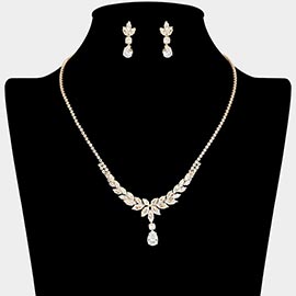 Marquise CZ Stone Cluster Leaf Motif Necklace
