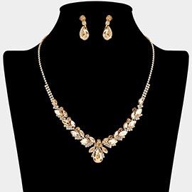 Teardrop Marquise Stone Cluster Rhinestone Paved Necklace