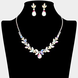Teardrop Marquise Stone Cluster Rhinestone Paved Necklace