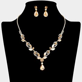 Teardrop Marquise Stone Cluster Rhinestone Paved Necklace