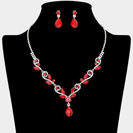 Teardrop Marquise Stone Cluster Rhinestone Paved Necklace