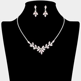 Marquise Stone Cluster Embellished Rhinestone Paved Necklace