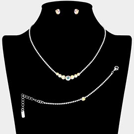 Classic Round Stone Link Rhinestone Paved Necklace