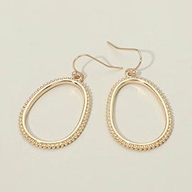 Metal Beaded Open Oval Drop Earrings
