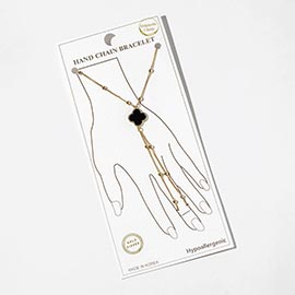 Gold Dipped Beaded Mother of Pearl Quatrefoil Accent Hand Chain Magnetic Bracelet