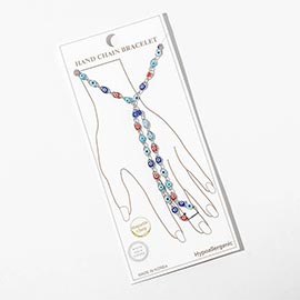 White Gold Dipped Evil Eye Charm Link Hand Chain Magnetic Bracelet