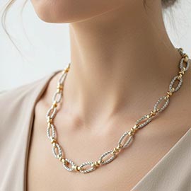 Gold Dipped Two Tone Twisted Link Chunky Chain Necklace