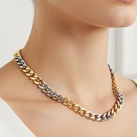 Gold Dipped Bold Two Tone Cuban Chain Necklace