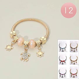 12PCS - Sea Turtle Flower Heart Charm Beaded Stretch Bracelets
