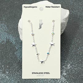 Stainless Steel Star Charm Stone Station Anklet