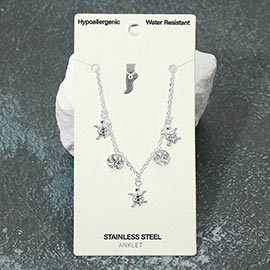 Stainless Steel Turtle Sand Dollar Charm Station Anklet