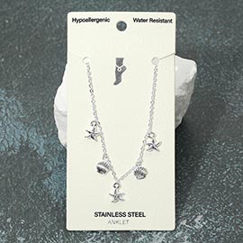 Stainless Steel Starfish Shell Charm Station Anklet