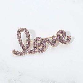 Rhinestone Paved LOVE Script Pin Brooch