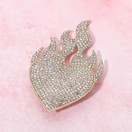 Rhinestone Pave Flame Heart Pin Brooch