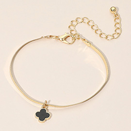 Gold Dipped Quatrefoil Charm Herringbone Chain Bracelet