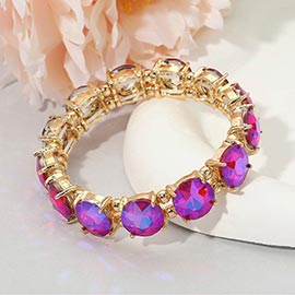 Round Stone Cluster Beaded Stretch Evening Bracelet