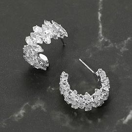 Marquise CZ Stone Cluster Embellished Evening Hoop Earrings