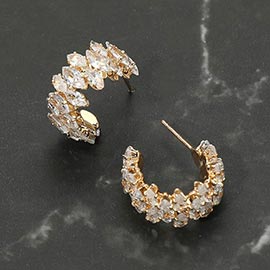 Marquise CZ Stone Cluster Embellished Evening Hoop Earrings