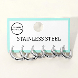 3Pairs - Stainless Steel Classic Huggie Hoop Earring Set