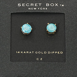 SECRET BOX_14K Gold Dipped CZ Round Stud Earrings