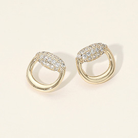 14K Gold Plated CZ Pave Open Circle Stud Earrings