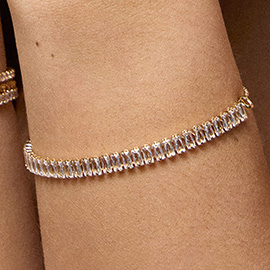 18K Gold Filled CZ Baguette Stone Cluster Link Adjustable Cinch Pull Tie Bracelet