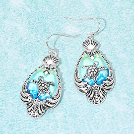 Sea Turtle Shell Frame Drop Earrings