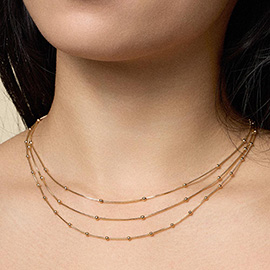 18K Gold Filled Beaded Layered Chain Necklace