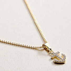 18K Gold Filled CZ Stone Paved Anchor Pendant Necklace