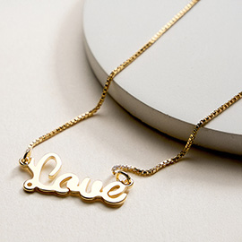 18K Gold Filled Script LOVE Name Plate Pendant Necklace