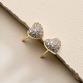 18K Gold Filled CZ Pave Mini Heart Stud Earrings
