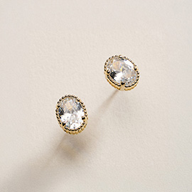 18K Gold Filled Oval Halo CZ Stud Earrings