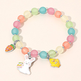 Easter Bunny Chick Carrot Charm Beaded Stretch Bracelet