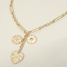 Celestial Heart Charm Layered Mixed Link Chain Necklace
