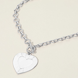 Heart Pendant Chunky Chain Toggle Necklace