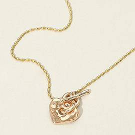 Hammered Metal Heart Toggle Necklace