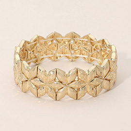 Geometric Floral Metal Beaded Stretch Statement Bracelet
