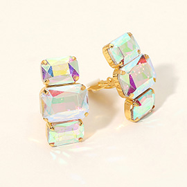 Triple Rectangular Faceted Stone Evening Clip On Earrings