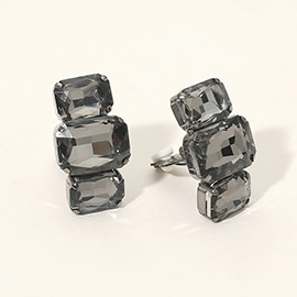 Triple Rectangular Faceted Stone Evening Clip On Earrings