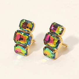 Triple Rectangular Faceted Stone Evening Clip On Earrings