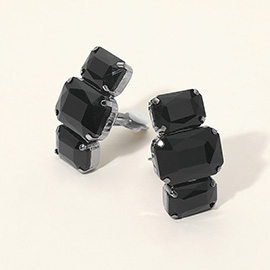 Triple Rectangular Faceted Stone Evening Clip On Earrings