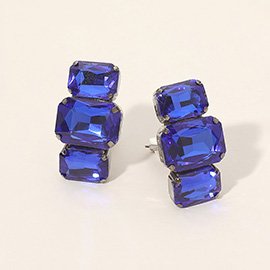 Triple Rectangular Faceted Stone Evening Clip On Earrings