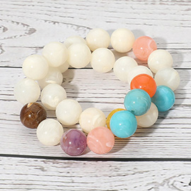 2PCS - Chunky Marbled Resin Ball Beaded Stretch Multi Layered Bracelets