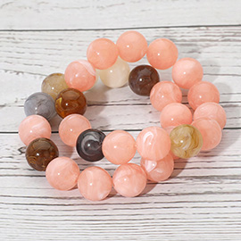 2PCS - Chunky Marbled Resin Ball Beaded Stretch Multi Layered Bracelets