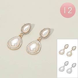 12Pairs - Double Pearl Teardrop Earrings