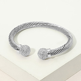 CZ Pave Ball Tip Twisted Cable Cuff Bracelet