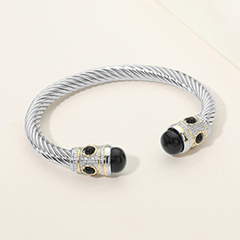 Boho Stone Tip Twisted Cable Cuff Bracelet