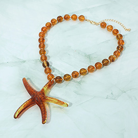 Bold Starfish Pendant Beaded Statement Necklace